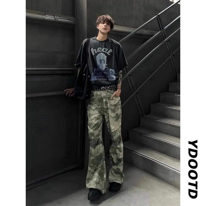 

Camouflage Workwear Pants Men's American Vibe High Street Design Cleanfit Flared Pants Electrocardiogram Embroidery Utility T...