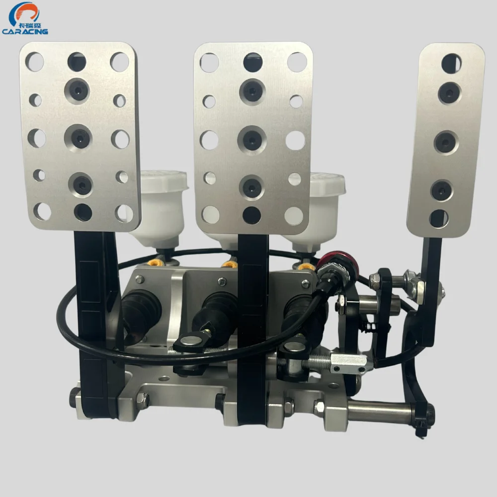 New Caracing/OEM CNC Aluminum Floor-Mount 3-Pedal Box Cast Master Cylinders Adjustable Brake Bias Racing Pedal Assembly for