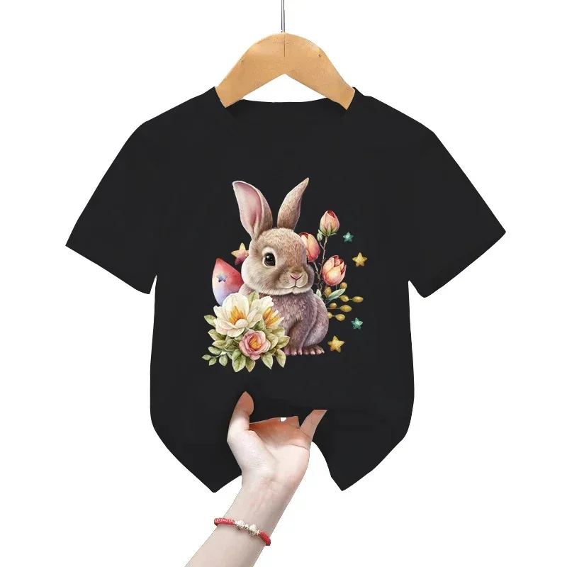 Hot New Casual Top Easter Bunny Print Foreign Trade Holiday T-shirt Short Sleeve Aesthetic Kids Clothes