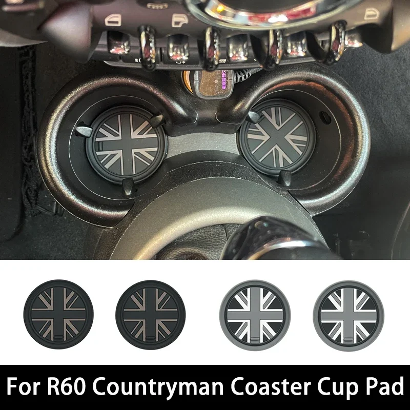 2Pcs/Set The Black Flag Car Cup Pad Groove Coaster Auto Non-slip Mat Pad For Mini Cooper R60 Countryman 2011-2016