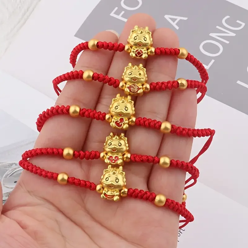 Best lady 1pc Luck Dragon Beads Red Rope Bracelet Chinese Style Handmade Hand String Jewelry Happy Spring Festival Gift