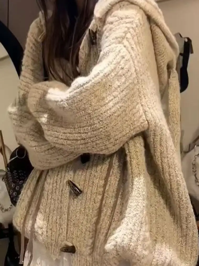 

Heavyweight Oversized Hooded Open Cardigan Sweater Women's Spring Autumn Faion Commute Sle Long Sve Warmth Heating