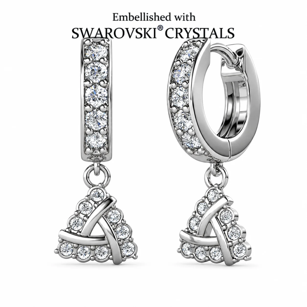 Daisini Celtic Knot Drop Hoop Earrings for Women Embellished with Swarovski Crystals Trinity Dangle Jewelry Birthday Gift