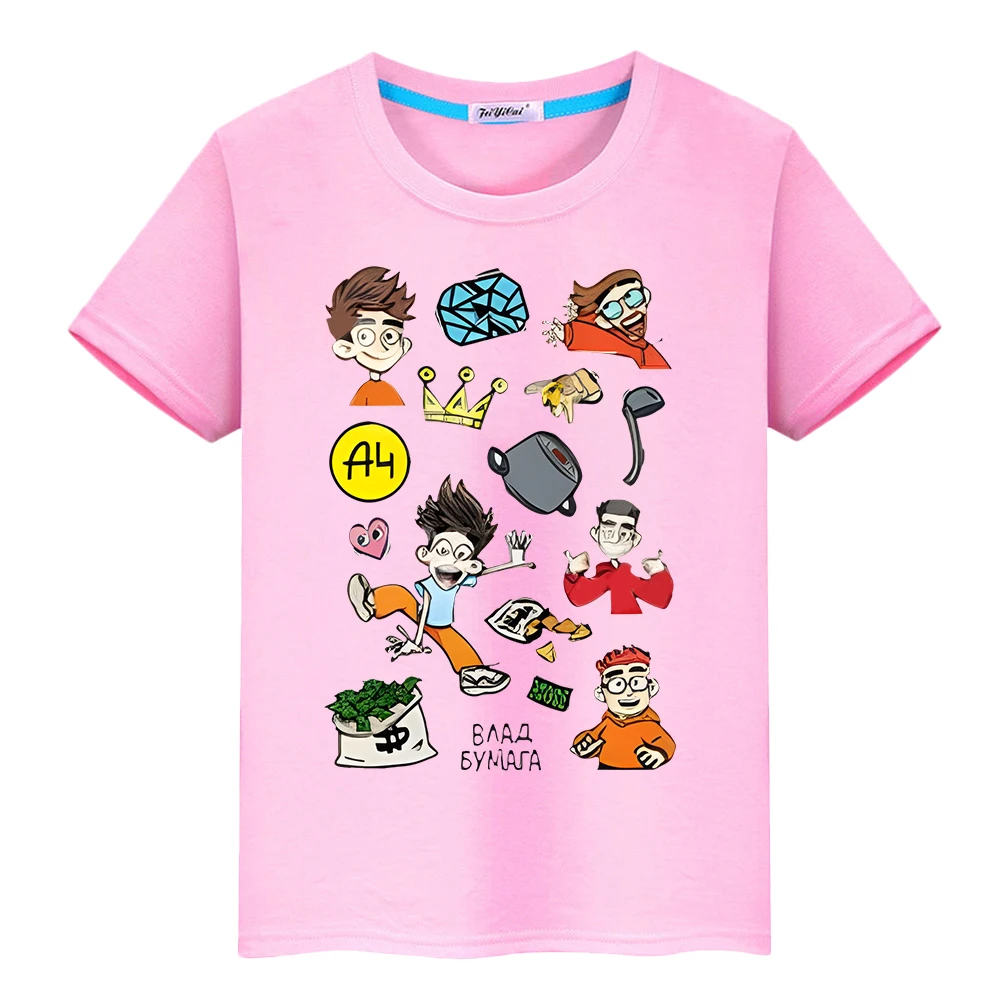 kids Print  Влад Бумага А4 T-shirt 100% Cotton Short Tops мерч A4 Kawaii anime Tees y2k one piece pride tshirt boys girl clothes