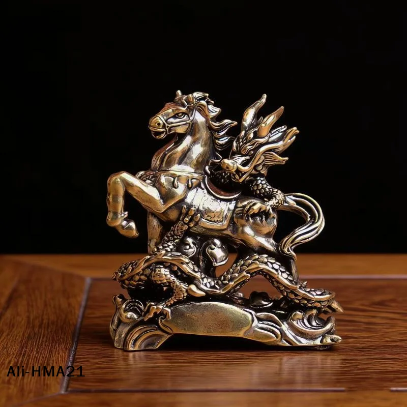 【H】1Pc Chinese Dragon Horse Brass Craft Ornament 2026 Small Copperware Creative Home Decor Desktop Gift For Collection