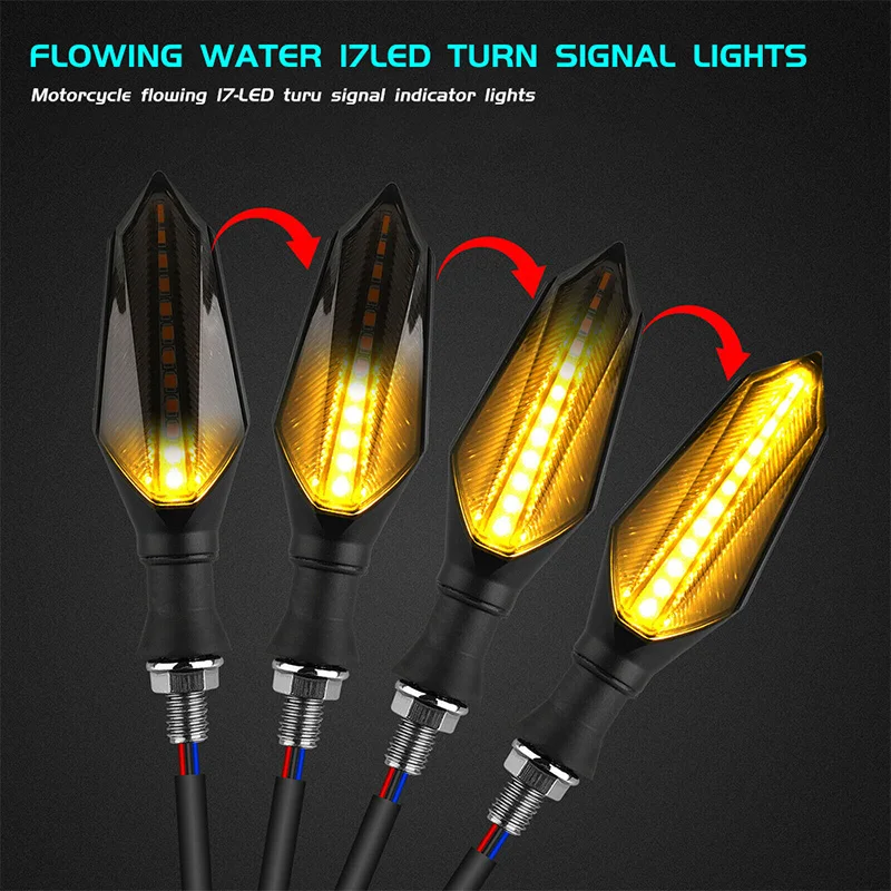 Motorcycle Turn Signals Light Blinker Lamp 17LED Arrows LED Turn Signal Lamp 12V 10mm Sequential Flowing Flash Indicator Lights