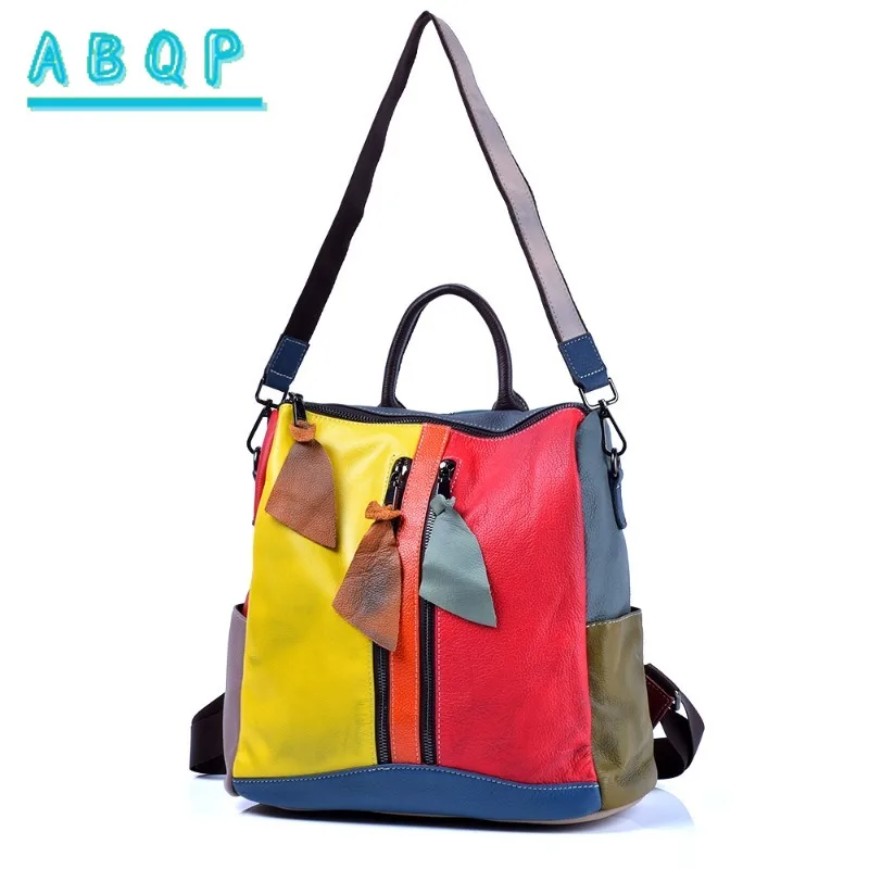 Women's Backpack Luxury Brand Genuine Leather Women's Backpack Handmade Splicing Color Travel Leisure Backpack Large Capacity