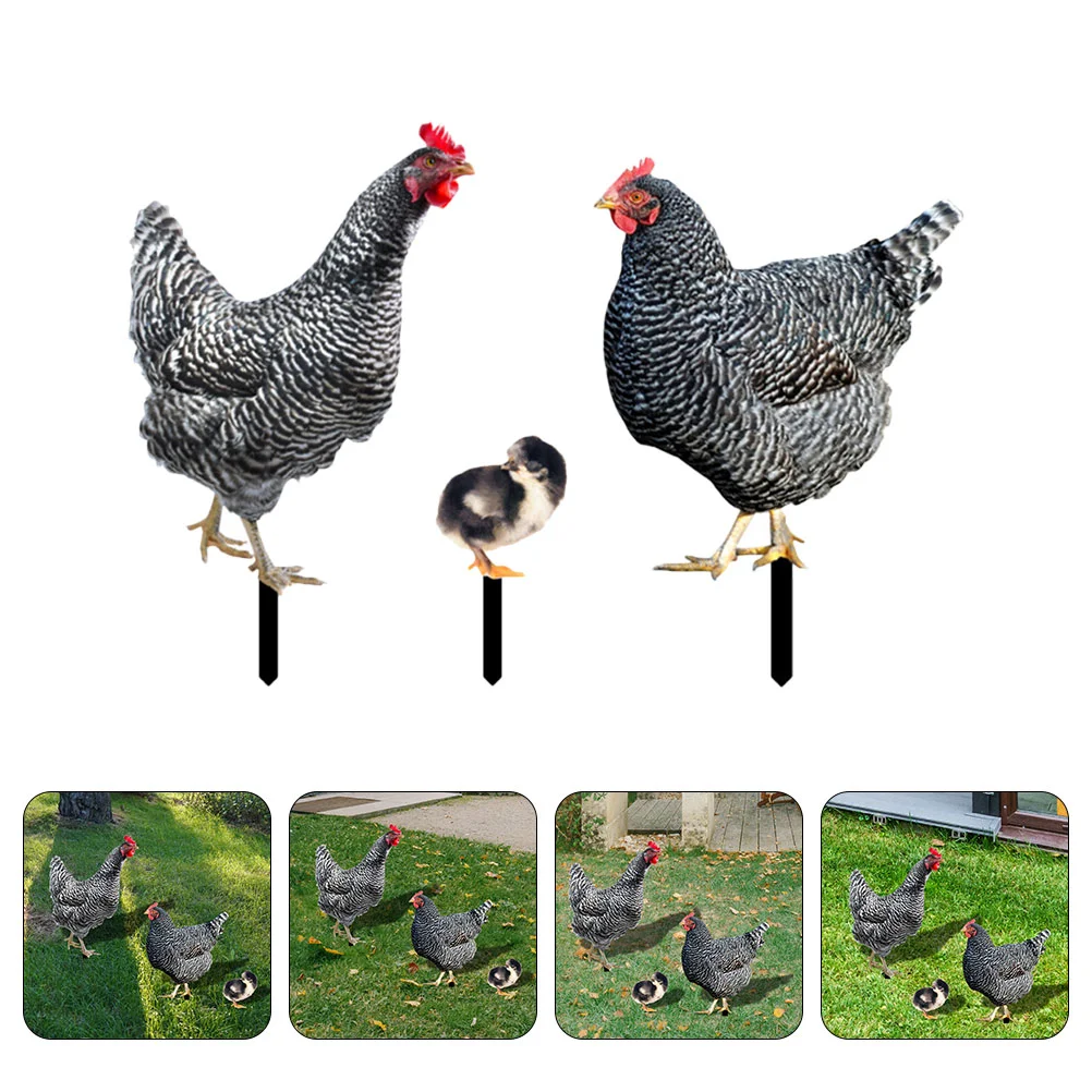 

3 Pcs Chicken Silhouette Stake Large and Small Chicken Decorations Garden Sculpture Figures Stakes Plant Yard Sign Outdoor