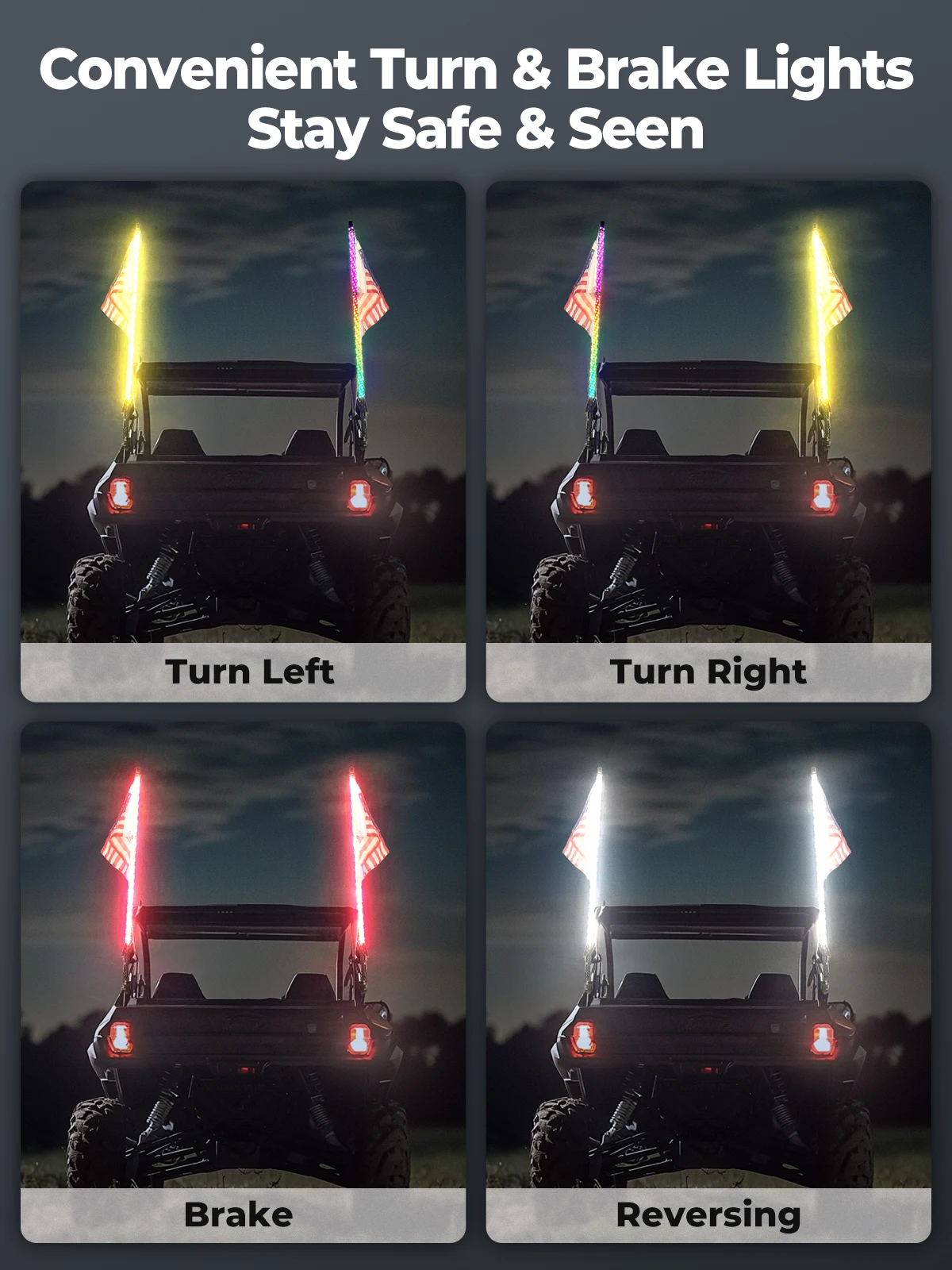 KEMIMOTO UTV ATV 3FT Spiral LED Whip Light APP Remote Control IP67 Water-Resistant Compatible with Polaris RZR for Can-Am X3