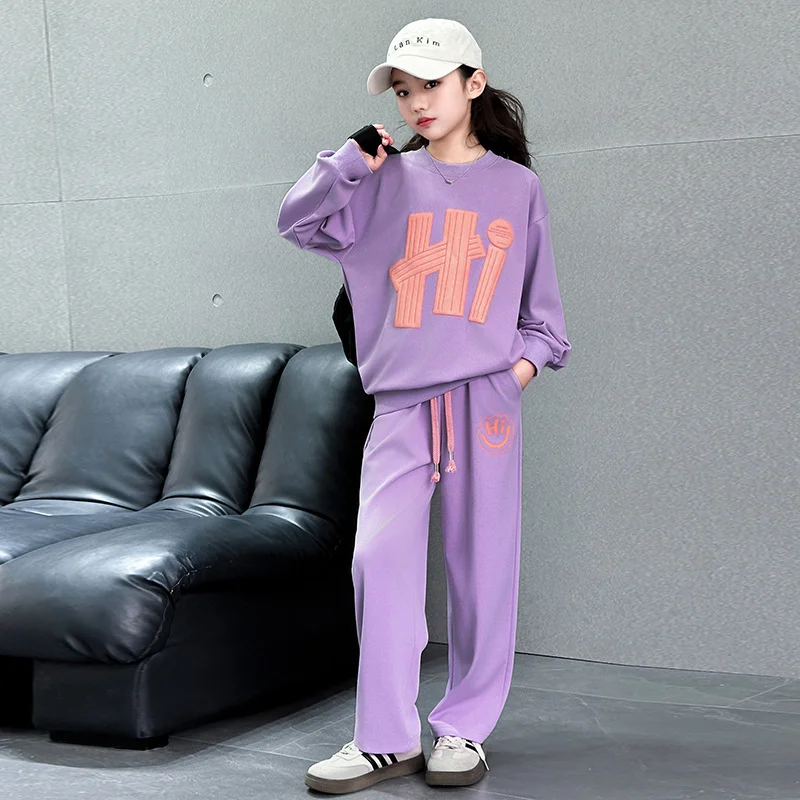 الخريف الفتيات طباعة مجموعات 2025 ربيع جديد الاطفال مقنعين سترة السراويل 2 قطعة ملابس رياضية في سن المراهقة الدعاوى الأطفال رياضية الزي #3