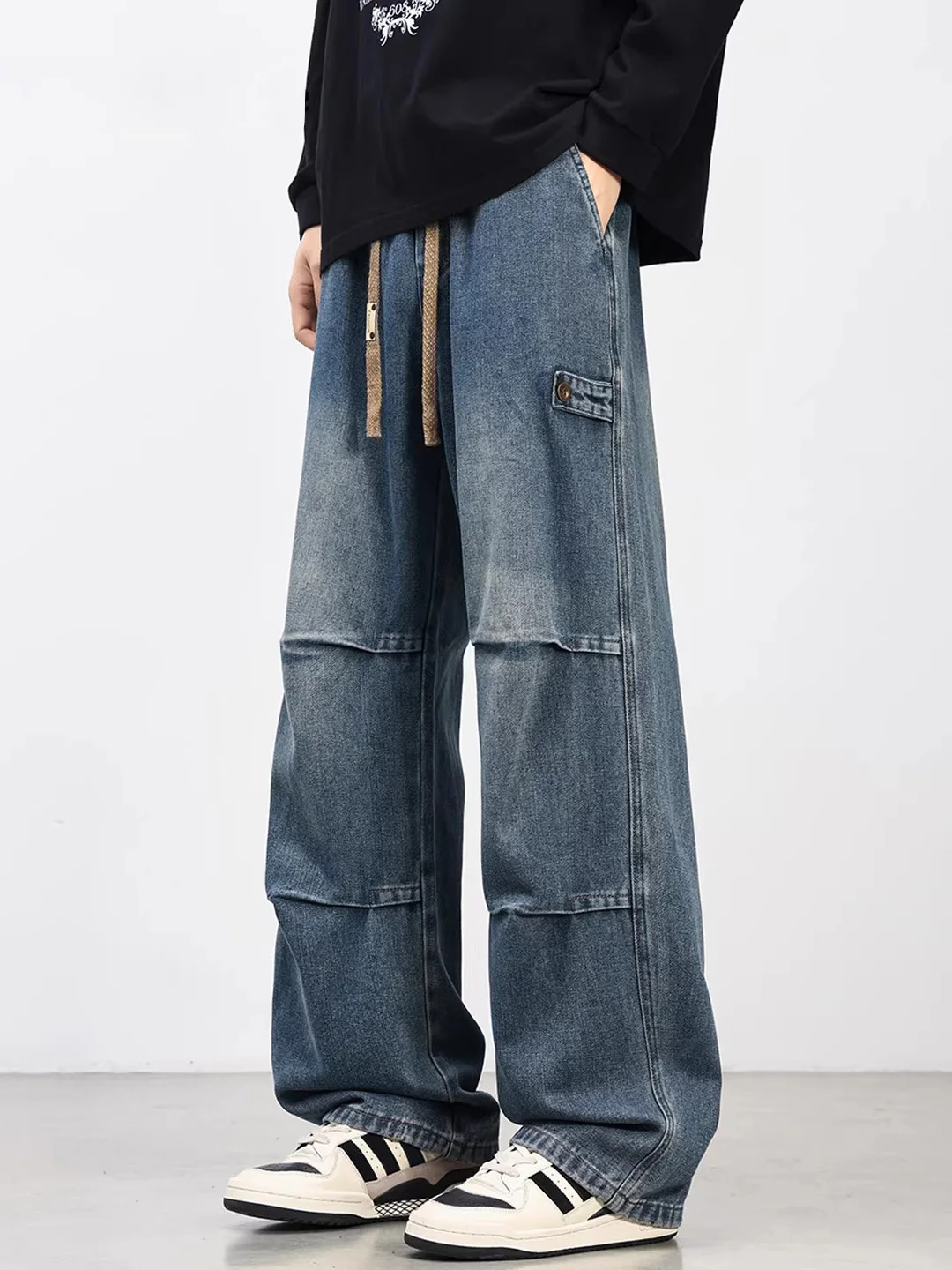 

Новые мужские джинсы 2026 года: прямые, плиссированные, свободного кроя, в рабочем стиле, модные, повседневные, универсальные, молодежные, трендовые