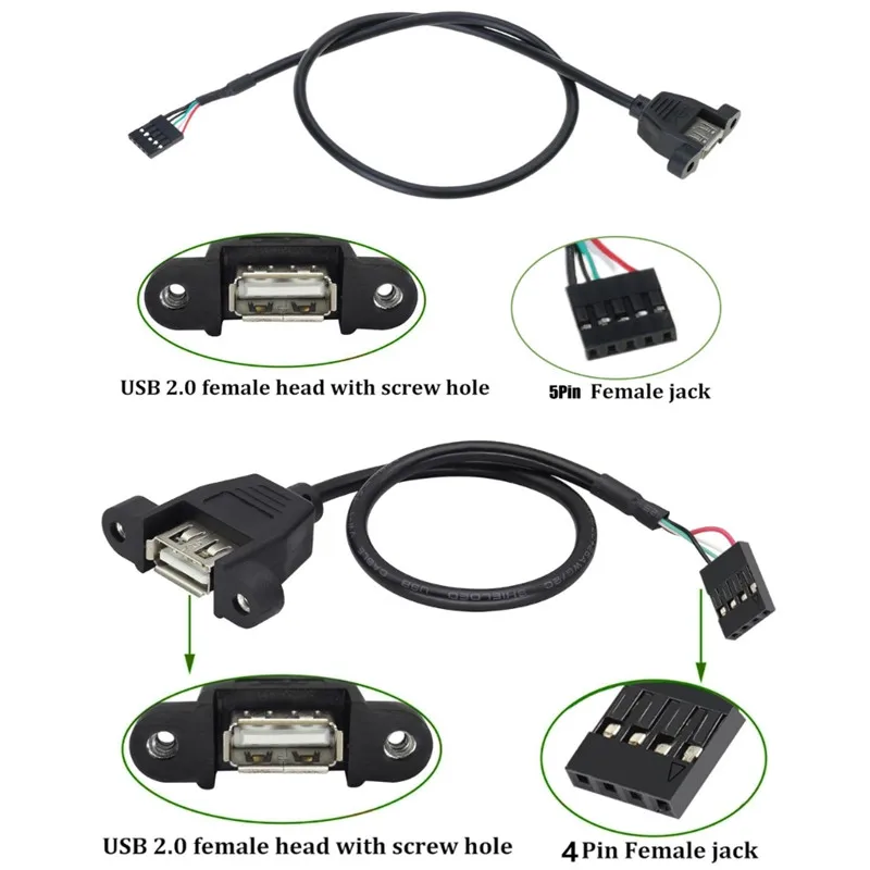 USB Female Terminal Data Cable to Motherboard 4Pin 5pin Header Adapter Touch Screen Cable