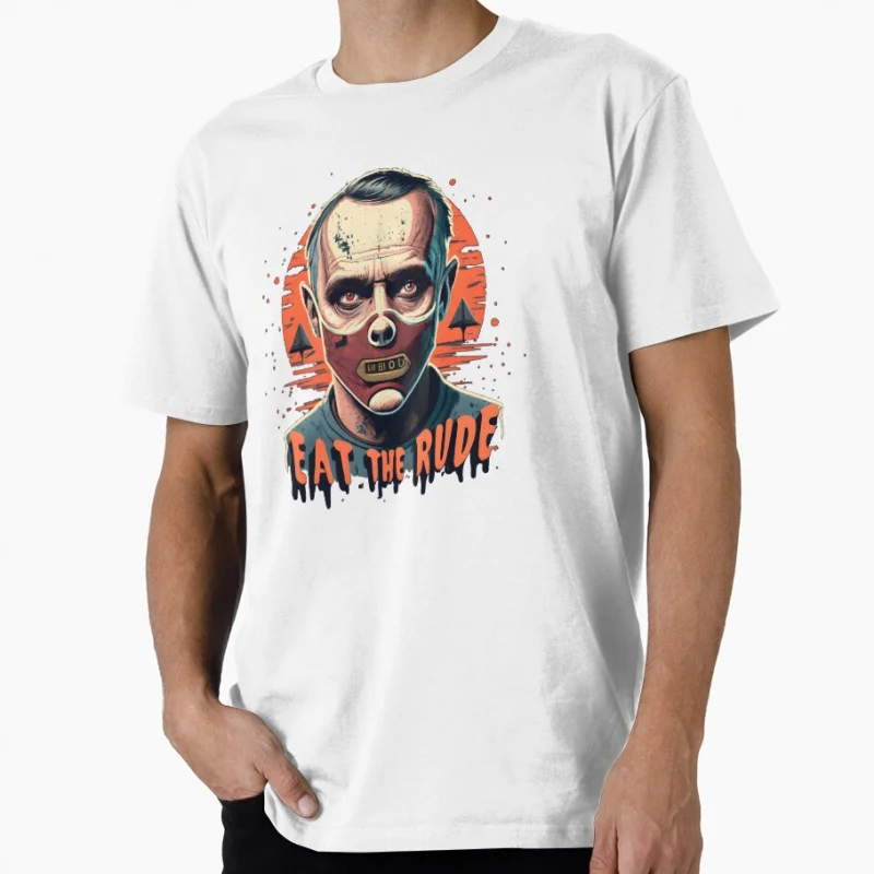 أكل وقح صمت الحملان 80s فيلم رعب هانيبال مخيف هالوين هدية تي شيرت للرجال 100% قطن جميع حجم القمم