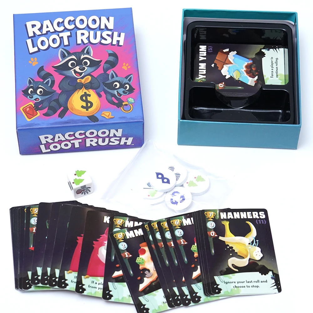 

Fast Paced Scavenging Strategy Card Game Push Your Luck Dice Rolling Action Set Collection Majority Scoring Steal Stash Recycle