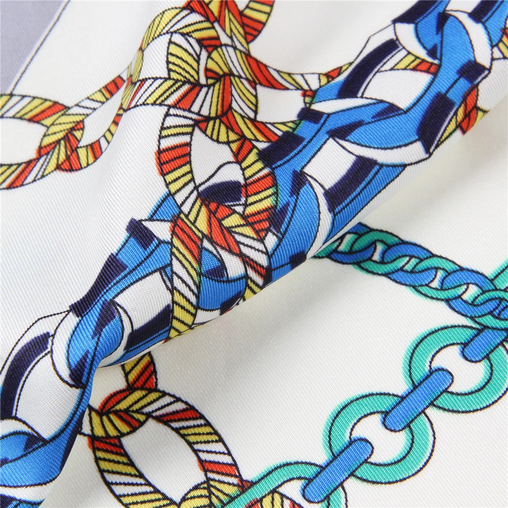 POBING Silk Scarf Women Large Shawls Euro Belt Chain Print Stoles Square Bandana Luxury Kerchief Scarf Female Foulards
