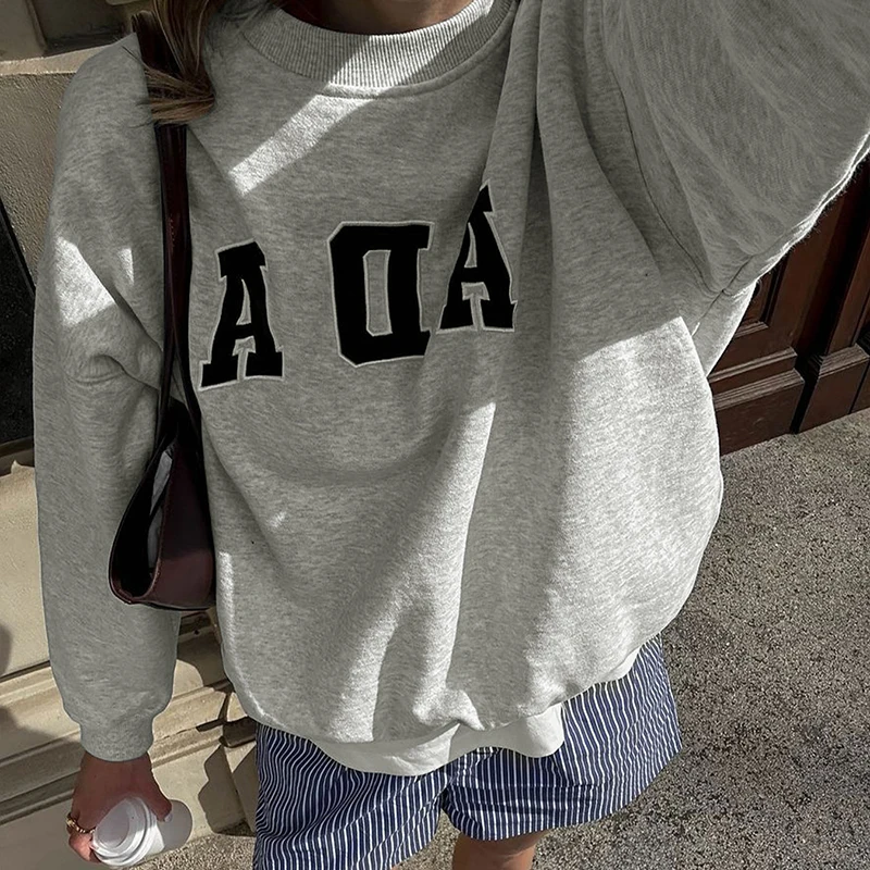 الخريف المرأة هوديي موضة جديدة الشارع الشهير طباعة رمادي طويل الأكمام س الرقبة عادية سليم هوديي سيدة أنيقة تنوعا الملابس