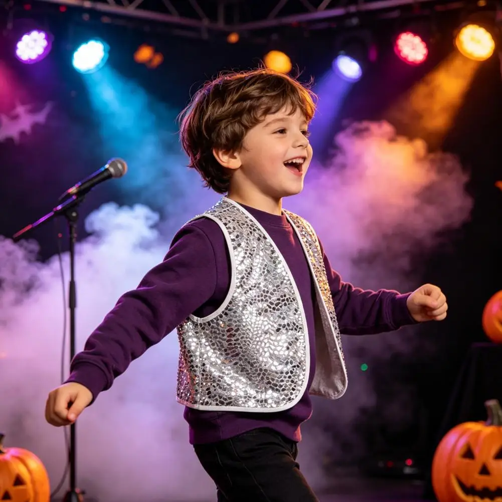 Sparkling Disco Party Vest, Sleeveless Performance Costume for Halloween Christmas And Stage Shows Sequin Top 3