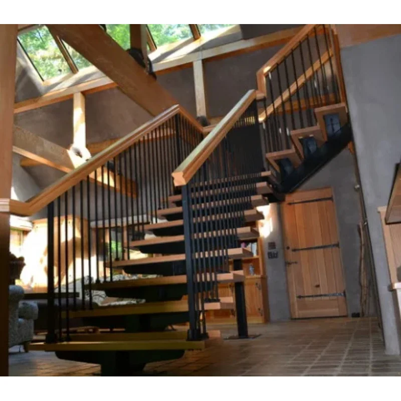 custom.DB  Modern Mono Beam Staircase | Carbon Steel Single Stringer with Solid Wood Treads & Glass Railing Indoor-Outdoor H