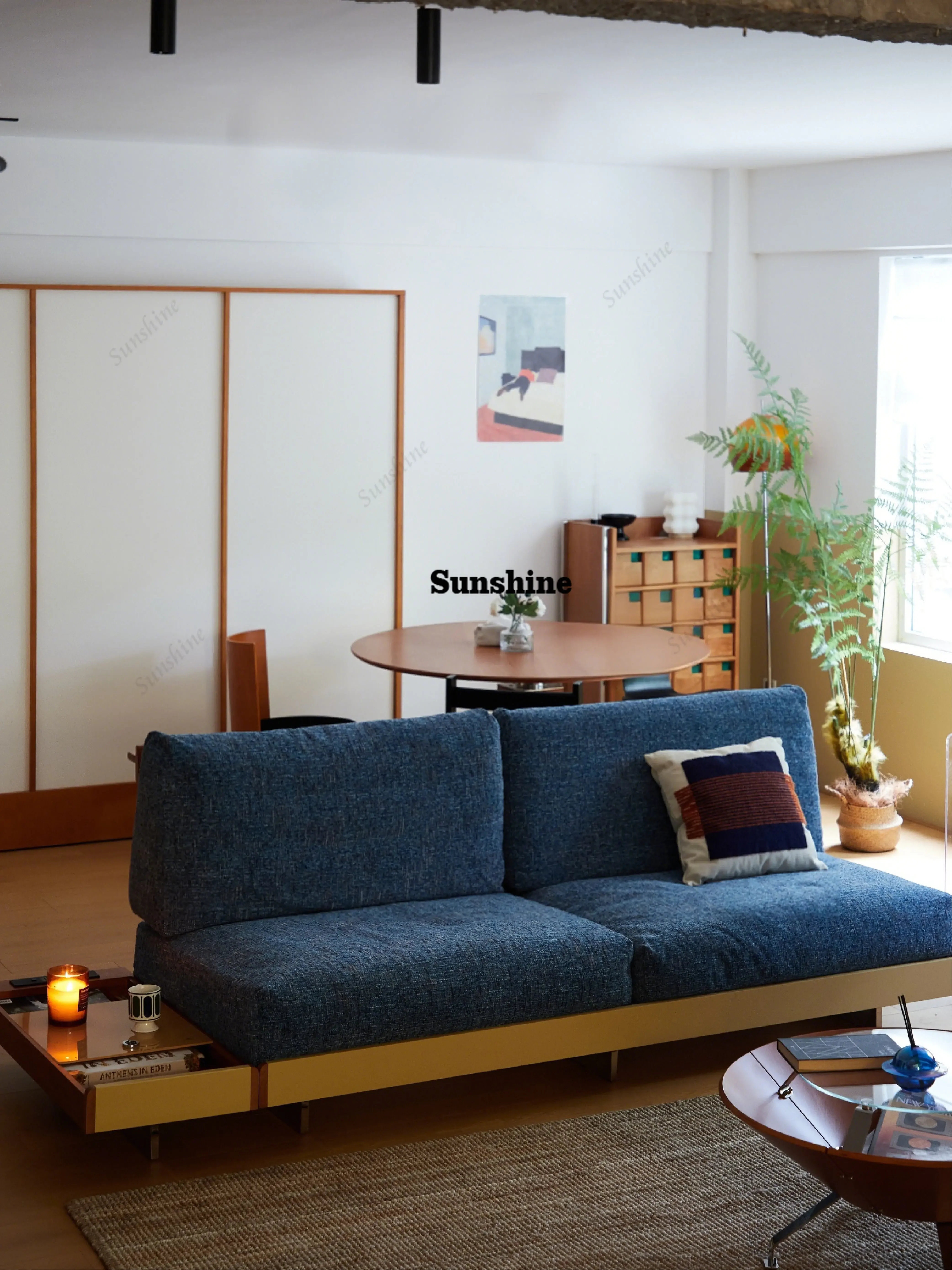 Fabric three-person modular sofa bed without armrests Small apartment medium and ancient style  FT