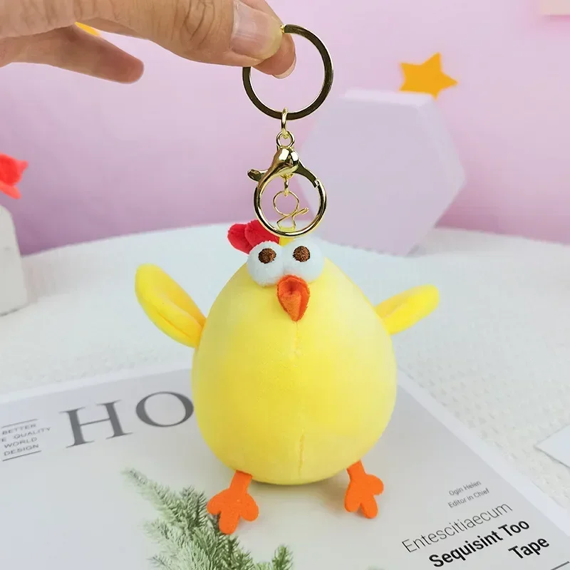 Kawaii Cartoon Dundun Chicken Plush Stuffed Animal Car Key Chain Couple Backpack Pendant Decoration Children Birthday Gift