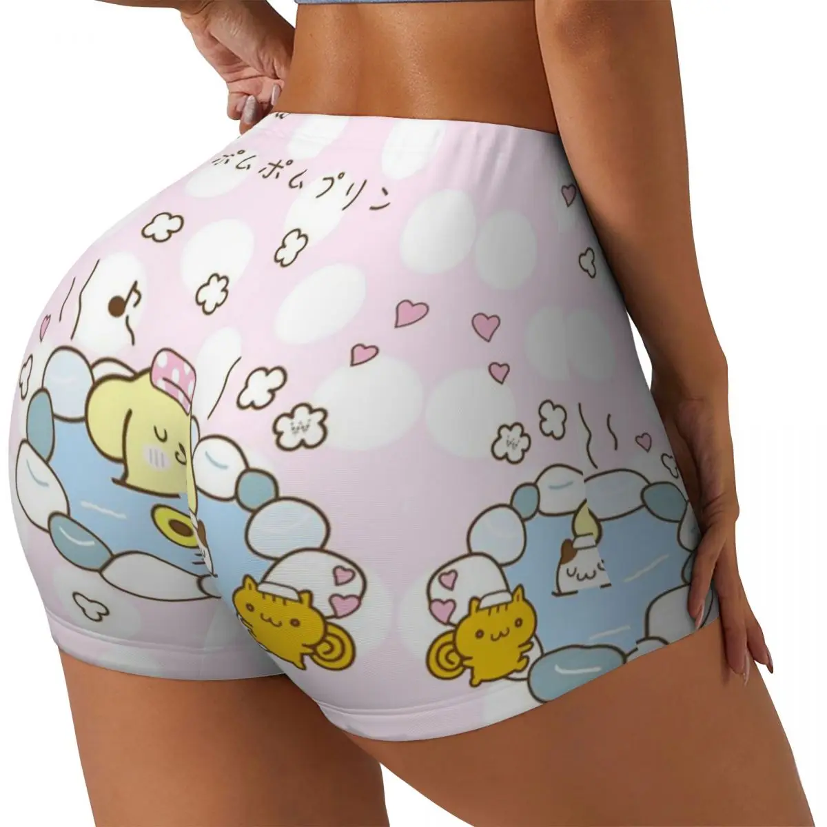 Custom Women's Pom Pom Purin Cute Lovely Cartoon Workout Yoga Shorts Gym Athletic Running Volleyball Shorts