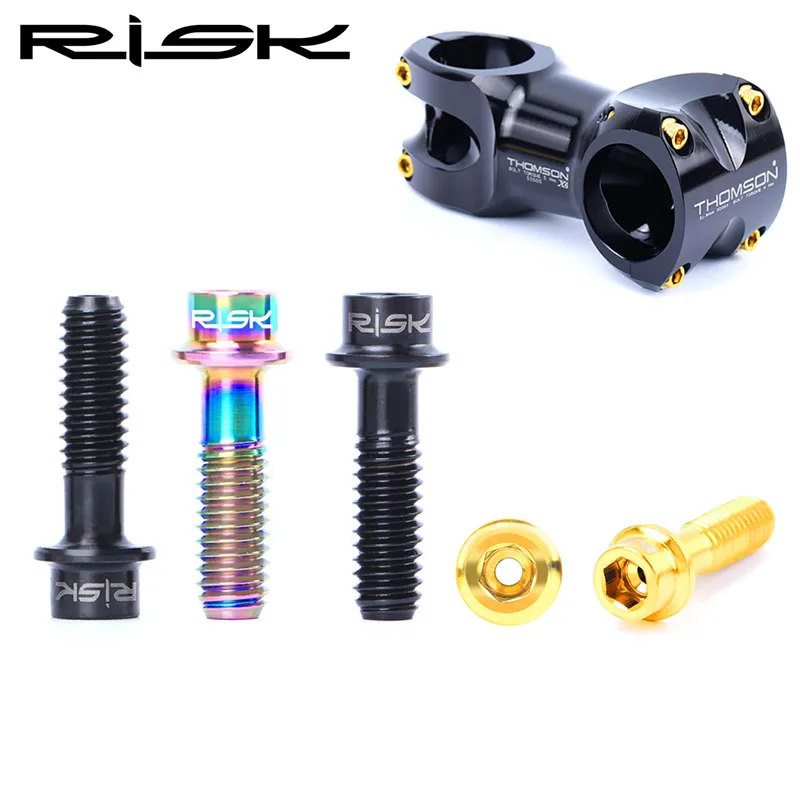 6PCS Risk M5*18mm Titanium Alloy Bolts-SL MTB Road Bike Stem Screws Mountain Bicycle Cycling Stem Fixing Bolts M5x18mm 3 Colors