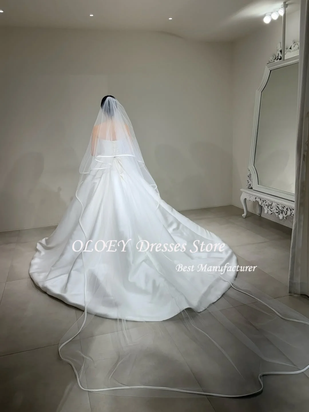 OLOEY Eenvoudige Strapless A-lijn Korea Trouwjurken Plooi Mouwloos Aangepaste Bruiloft PhotoShoot Backless Nieuwe Jurken