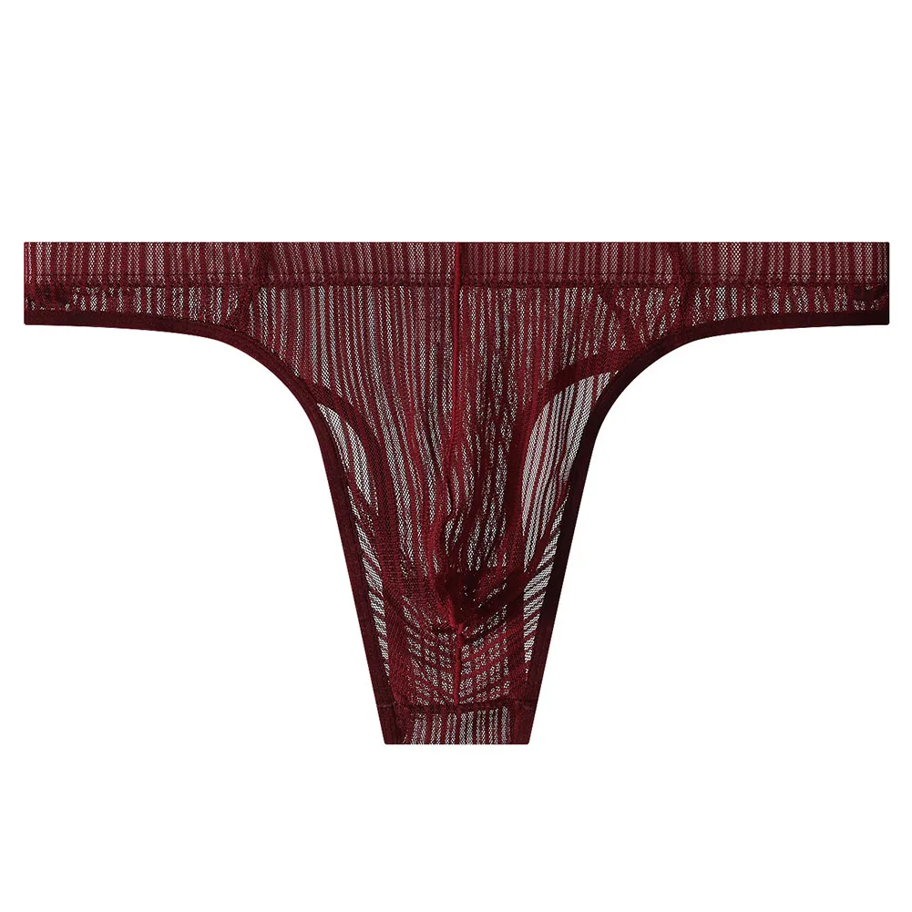 1pc Men Sexy Mesh Striped Sheer G-string Underwear Elastic Ultra-Thin Brief Solid Color Breathable Thong Gay Sissy Hot Underwear