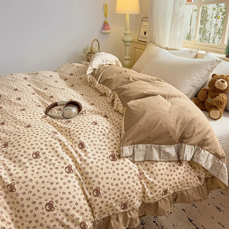 100%Cotton Duvet Cover Leopard Printed Quilt Covers Soft Comforter Cover with Lace Bedding housse de couette 220x240 이불커버