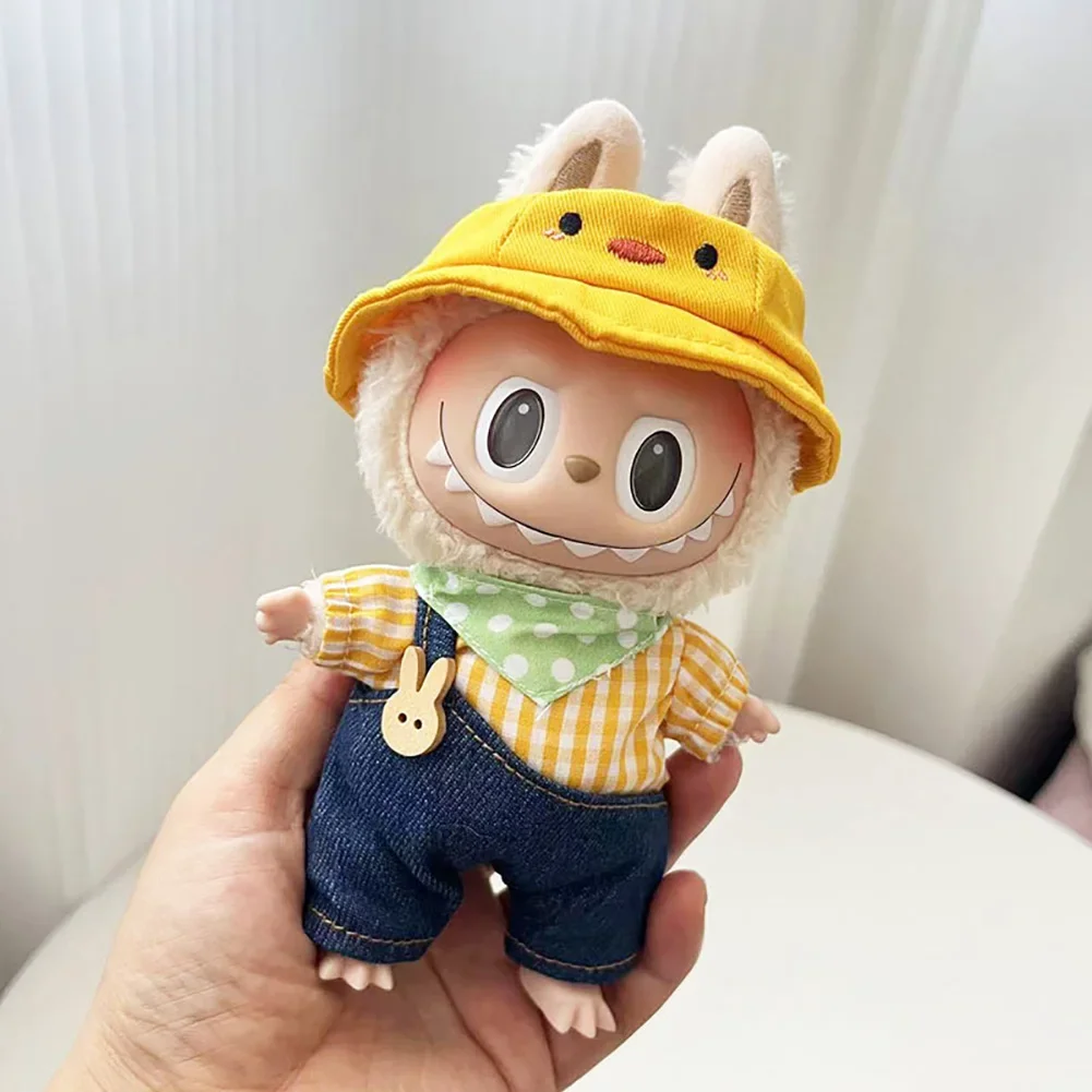 Mini ropa de muñeca de peluche de 17cm, uniforme de estudiante, traje de estilo para muñecas Labubu Idol, monos de dibujos animados, ropa, accesorios para muñecas