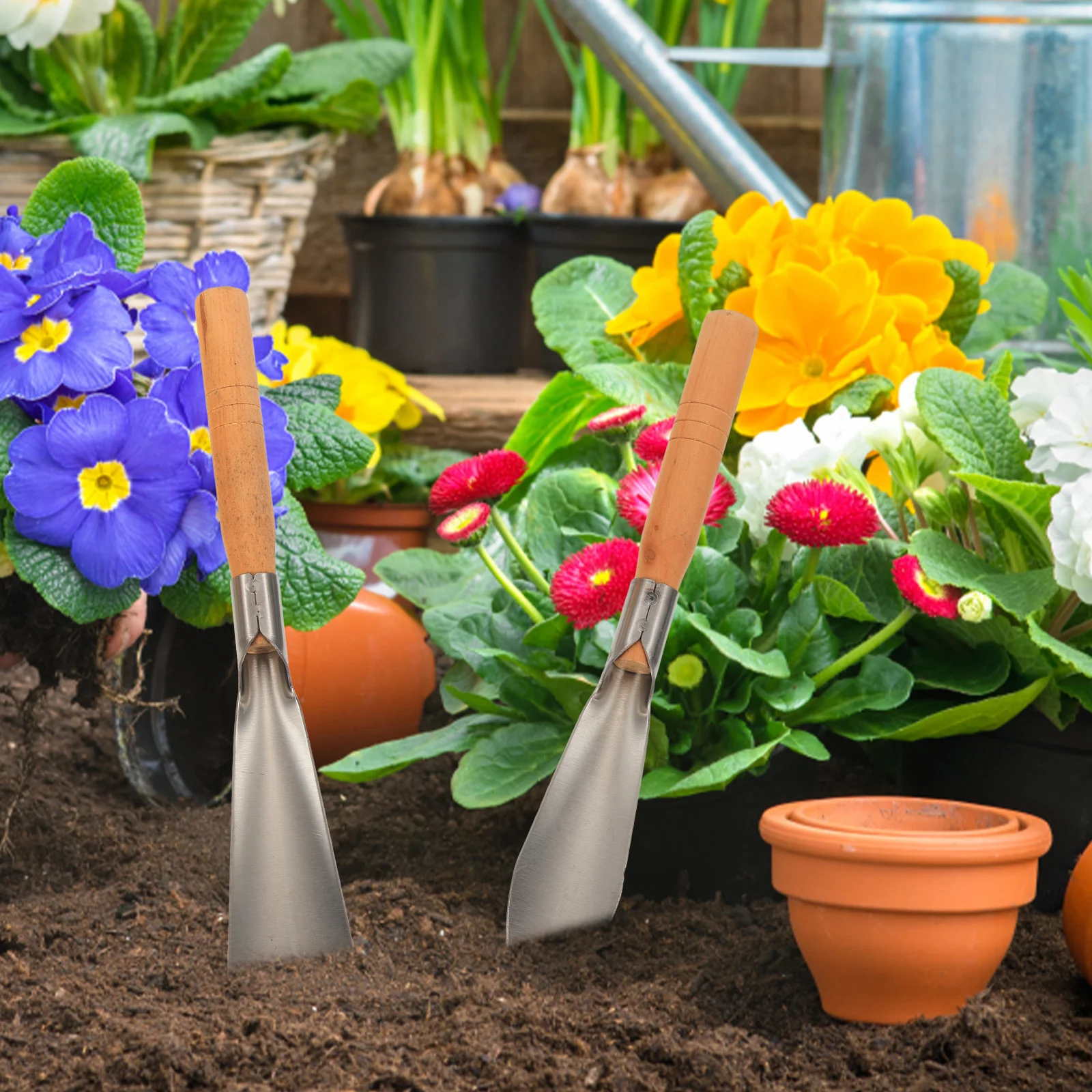 2 قطعة مجرفة حديقة الفولاذ المقاوم للصدأ زرع لزراعة الزهور إزالة الأعشاب الضارة ساحة التربة المزارع مجرفة اليد البستنة في الهواء الطلق