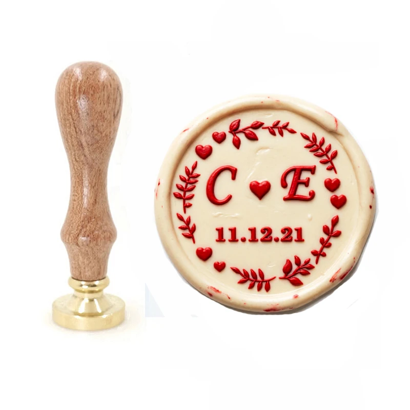 Customized wax seal Stamp Vintage wedding LOVE stamp 2 Initials HEART wreath design,Reusable personal stamp Wedding Invitation
