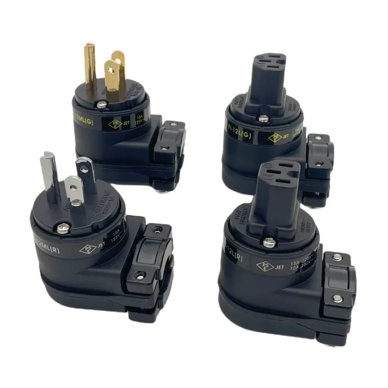 HiFi Audio Amplifier Power Cord Furutech L-Type AU US Plug Rhodium / Gold Plated 90° Adjustable C13 IEC Connector