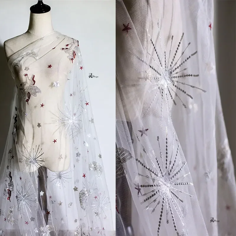 

Mesh Fabric Sequin Comfortable Wedding Dress Children's Clothing Polyester Material Diy Sewing By The Meter Wholesale Cloth