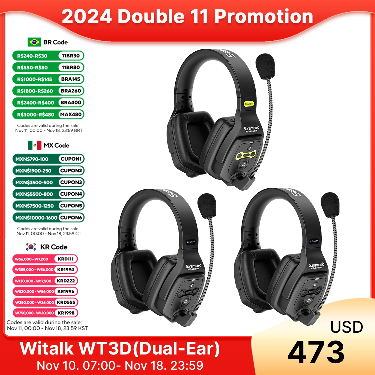 Saramonic WiTalk WT3D Full Duplex Communication Wireless Intercom Headset System Marine Boat Football Coaching Events Microphone