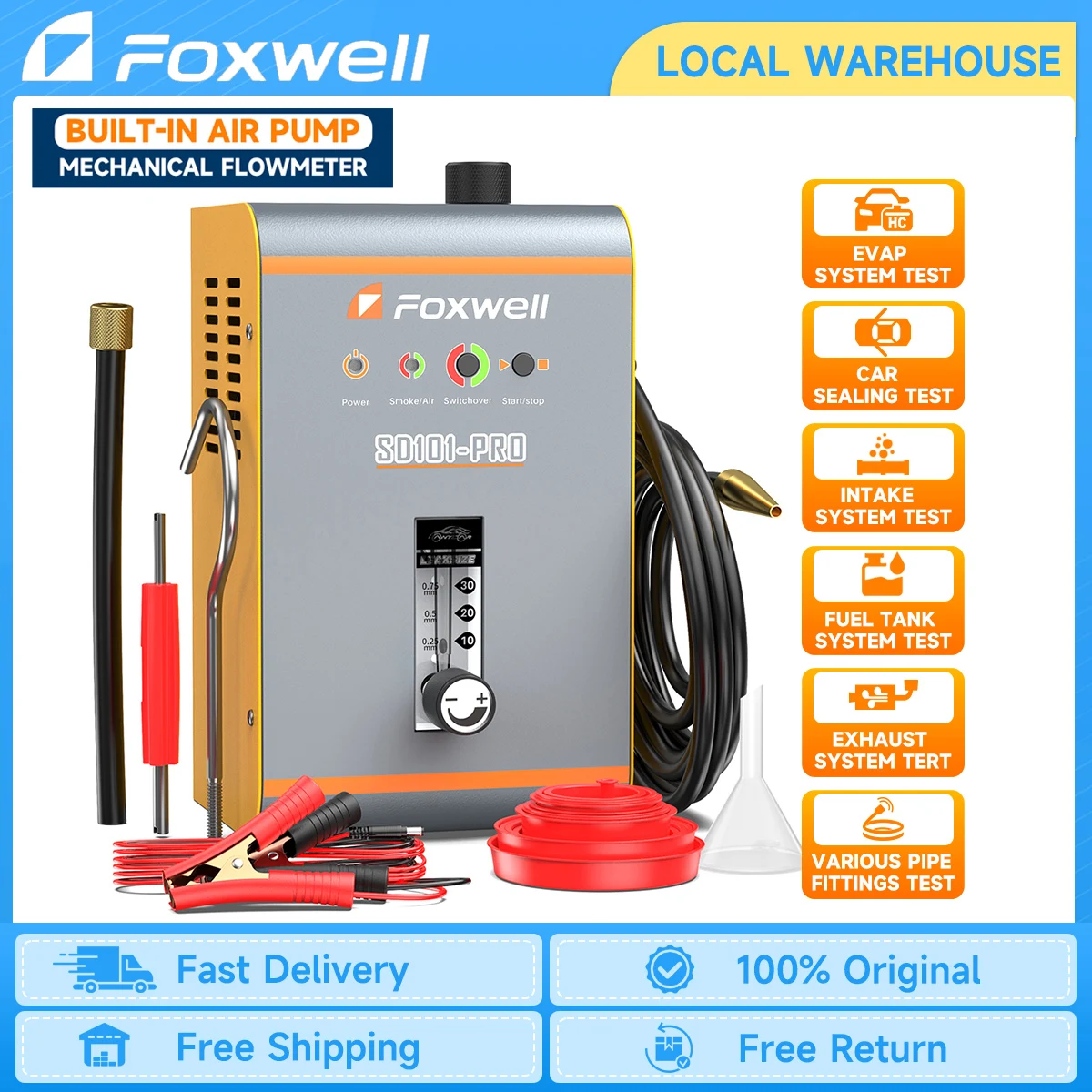 FOXWELL SD101 PRO Car Smoke Leak Detector 12V Automotive Smoke Generator Gas Leakage Locator EVAP Pipe Leak Locator Analyzer