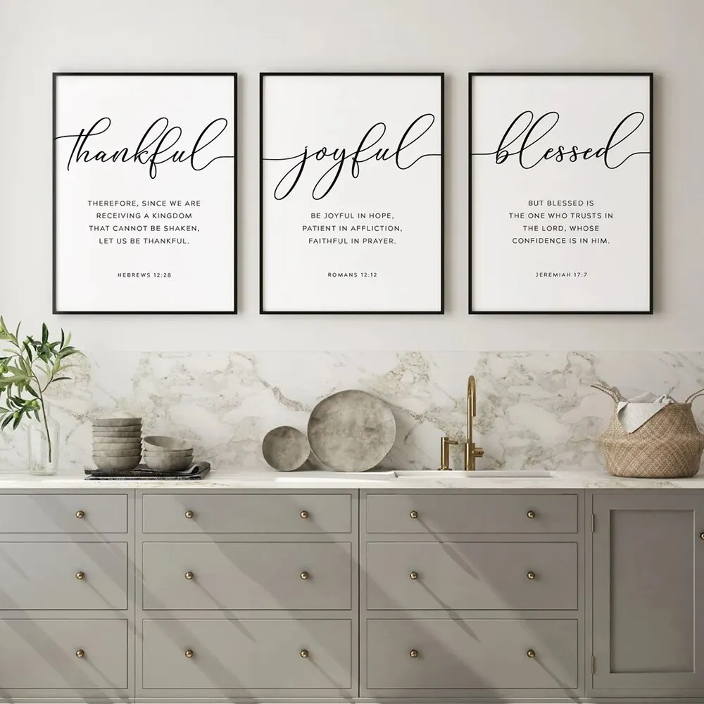 Hebrews 12:28 Thankful Joyful Blessed Bible Verse Scripture Wall Art Canvas Painting Posters For Living Room Home Decor
