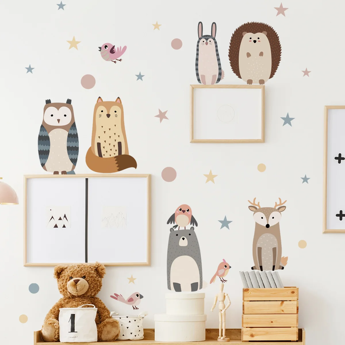 2pcs Nordic Style Cartoon Animal Wall Stickers Children's Background Wall Living Room Bedroom Study  Decoration Wall Stickers