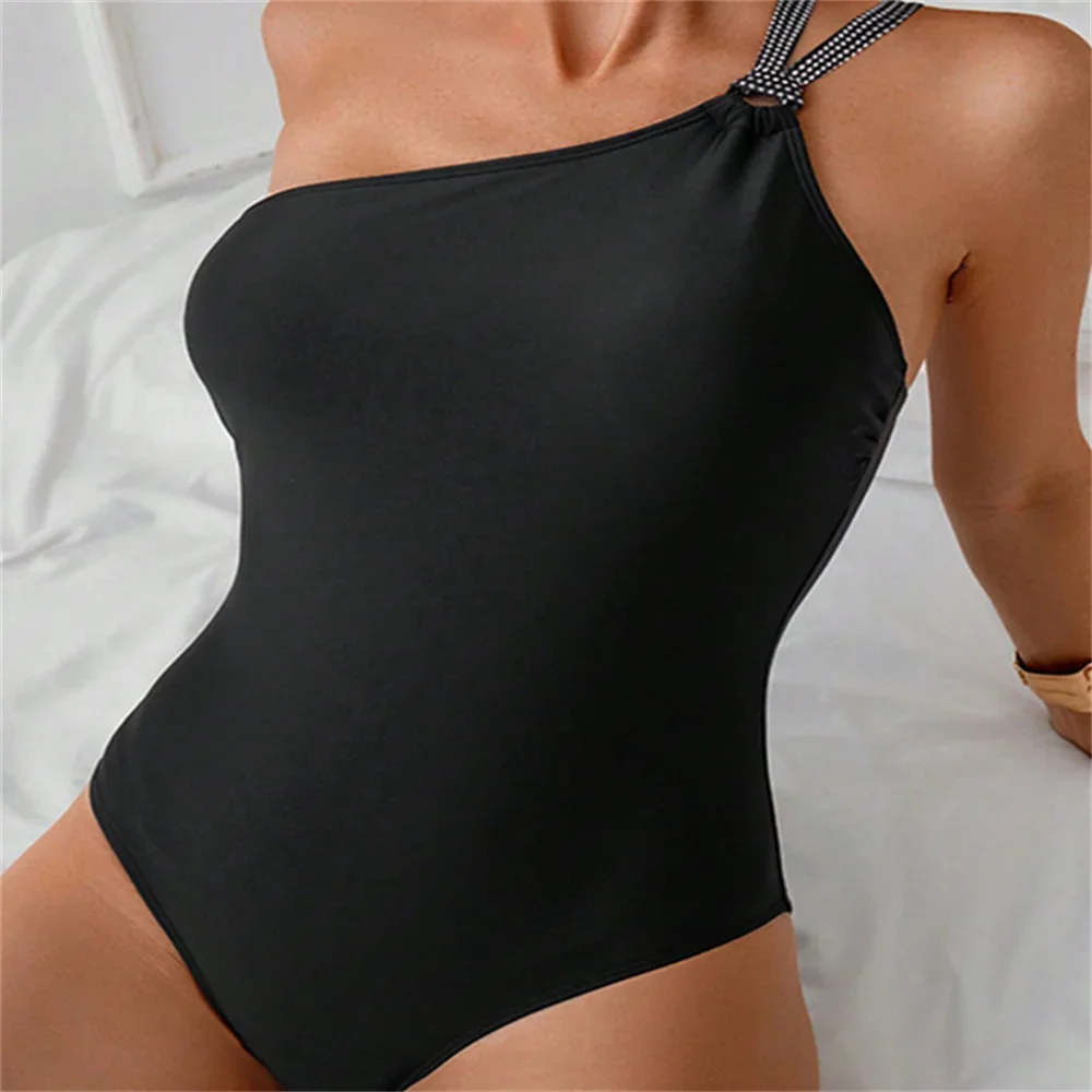 

Black Swimsuit One Shoulder Sling Bikini High Waist Vacation Swimwears Women Bathing Swimming Suit Beach Outfit Bikinis De Mujer