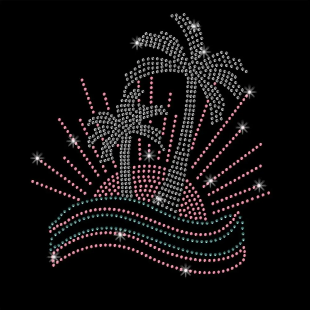 Pink Island Rhinestone Iron on Hotfix, Heat Transfer Decal Bling Rhinestone Decals Rhinestone Heat Transfer Patch Clothing