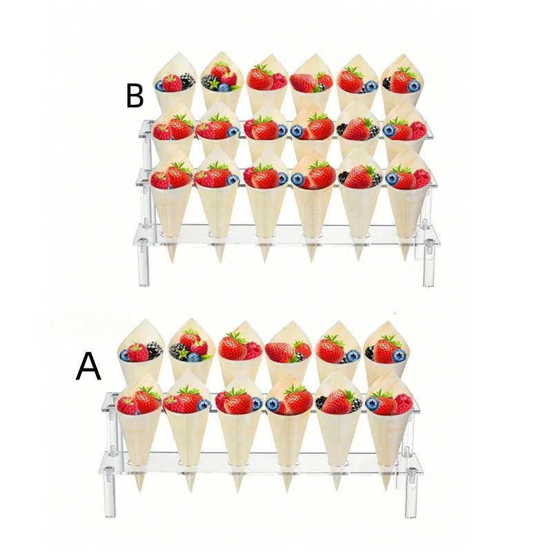 NewTrapezoidal Acrylic Ice Cream Cone Dessert Holder Tray Waffle Cone Display Stand Storage Rack Wedding Party Food Baking Tools