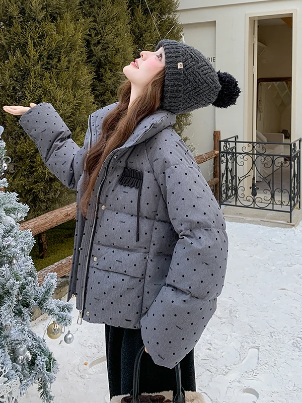 Veste matelassée chaude et amincissante pour femme, col montant à pois, nouvelle collection 2025, durable et élégante