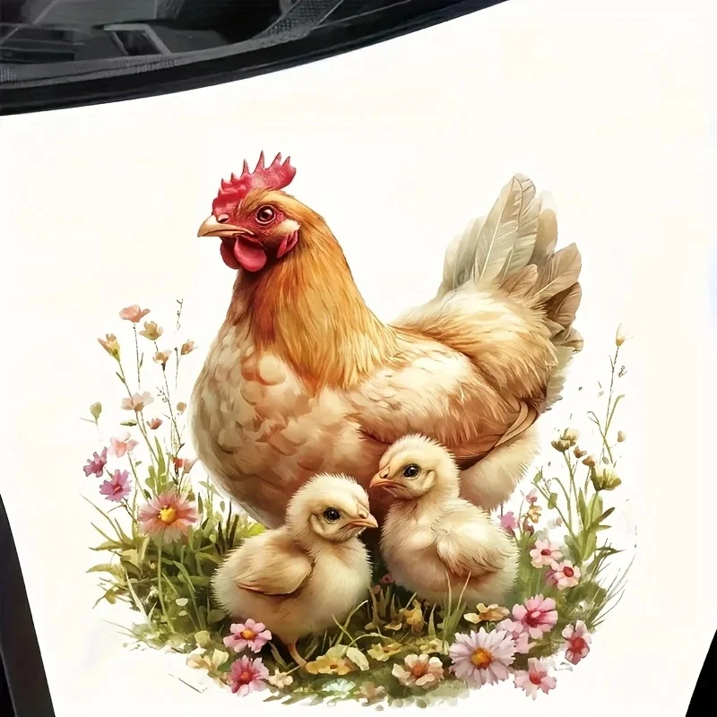 

13x13cm Cute Cartoon Chicken Family Car Sticker, Fun Waterproof Sticker for Cars, Trucks, Motorcycles, Walls, Windows