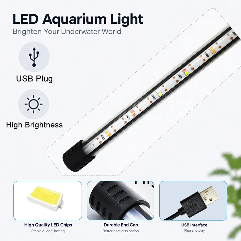 18-58cm USB Vollspektrum Wasserdichte Tauchfähige Aquarium-LED-Streifenleuchte Fischbeckenlampe Unterwasser-Pflanzenwachstumsbeleuchtung – Detail 6