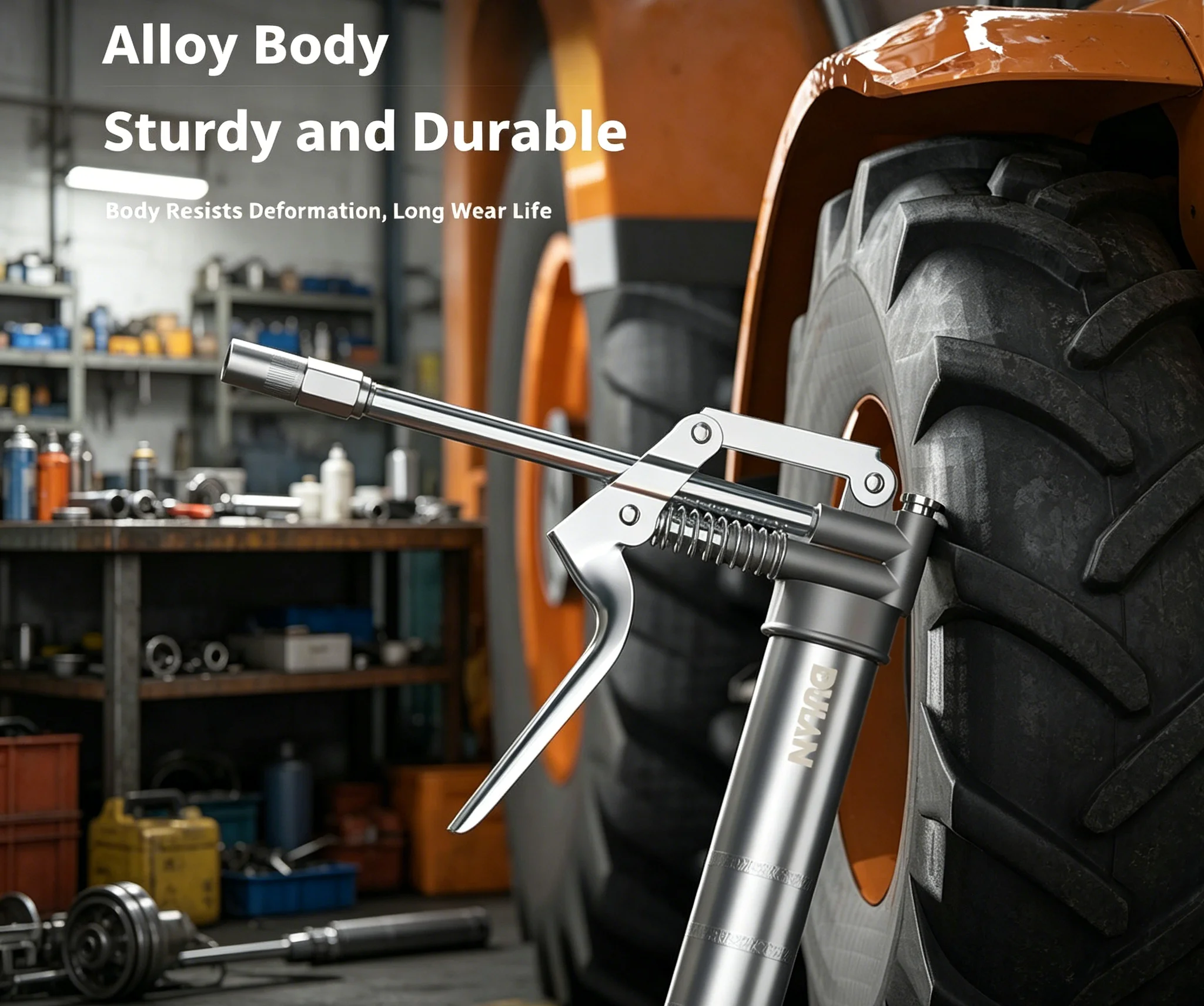 Industrial-Grade Hand Grease Gun: 29.5cm Length, 120cc Reservoir, Dual-Tube Setup, for Low-Volume Lubrication Tasks