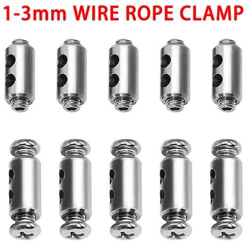 Abrazaderas de cuerda de alambre de acero, 10 Uds., 1-3mm, Clip de Cable de suspensión de doble orificio, ajuste de tornillo, cerraduras telescópicas, accesorios de sujeción