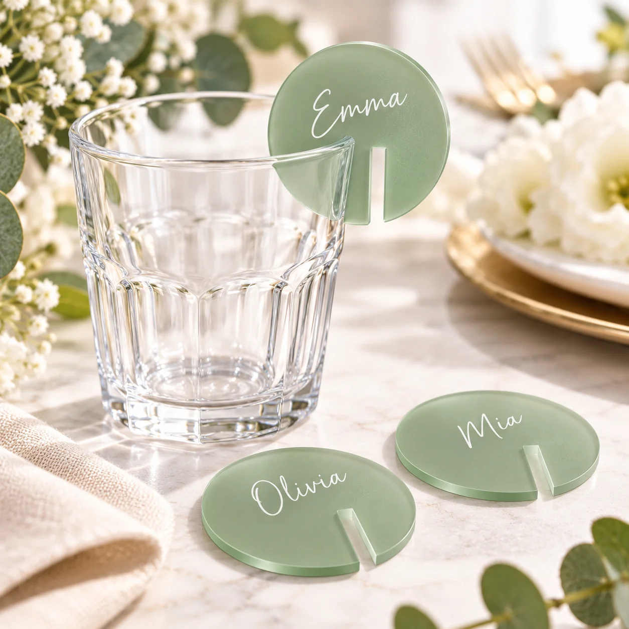 Personalized Acrylic Cup Labels, 2.4in Black Wine Glass Charms for Wedding, Birthday, Corporate Events and Holiday Gatherings
