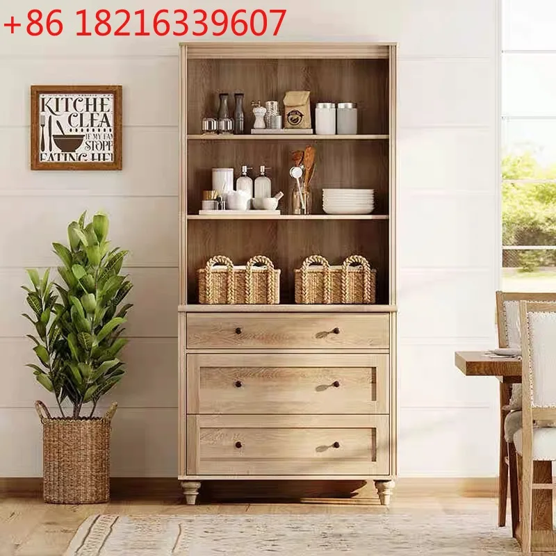 YAO American retro solid wood study storage cabinet open living room figure display cabinet home