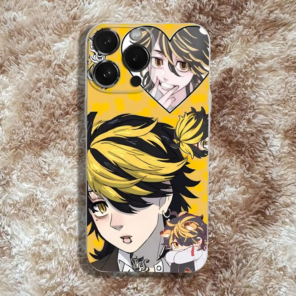 Funda de teléfono Kazutora Revengers Hanemiya para iPhone 17,16,15,14,13,12,11 Pro,Max,Plus,X,XS,XR,SE4,E Mini funda suave transparente