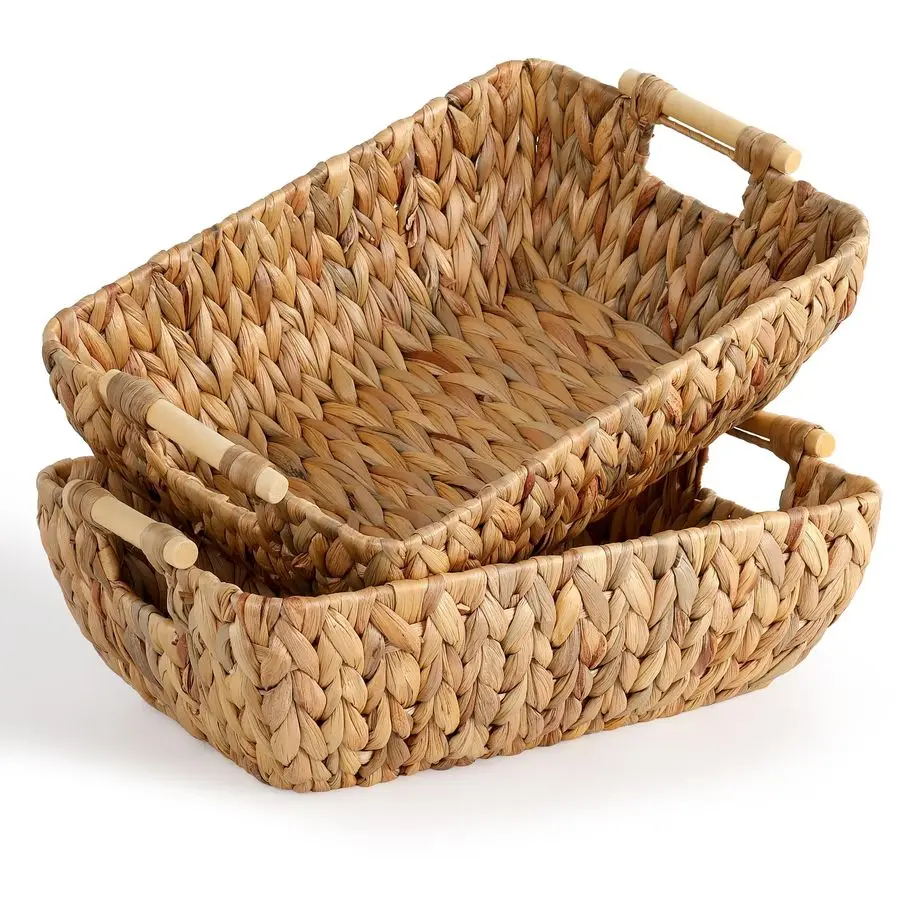 

Hyacinth Storage Baskets with Wooden HandlesLarge Wicker Baskets for Organizing Set of 2